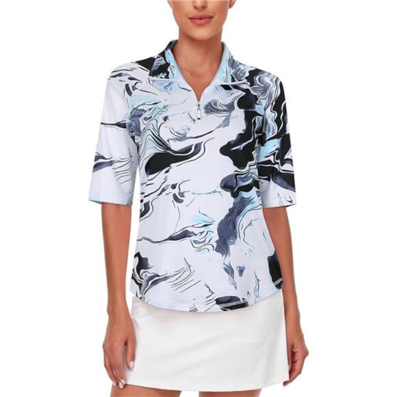 Womens Golf Shirt Quick Dry Half Sleeve Quarter Zip Polo Workout Tops Tennis - Picture 1 of 6